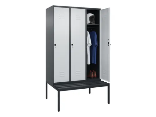locker met bank,HxBxD 2120x1200x815mm,3vak,vak B 400mm,draaigrendel