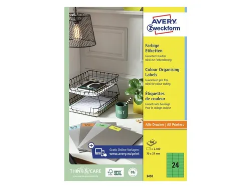 Gekleurd Etiket Avery Zweckform 70x37mm Groen 2400 stuks