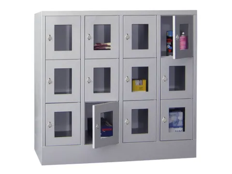 lockerkast,HxBxD 1187x1200x500mm,4x3vakken,RAL7035,front RAL6011