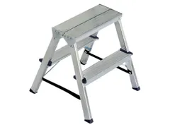 dubbele aluminium ladder,beide zijden,2x2trede(n),bordes H 0,43m