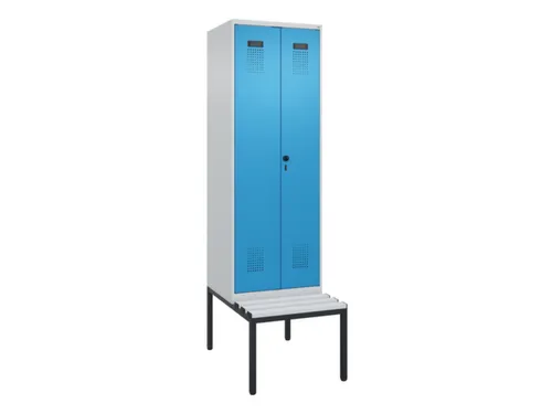 PBM-locker met bank,HxBxD 2120x600x815mm,2vak,vak B 300mm,draaigrendel