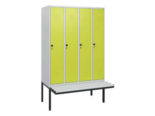 locker met bank,HxBxD 1950x1200x815mm,4vak,vak B 300mm,draaigrendel