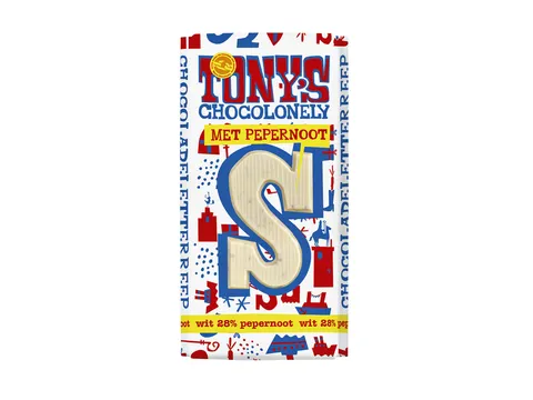 Chocoladeletter Tony's Chocolonely wit pepernoot S 180gr