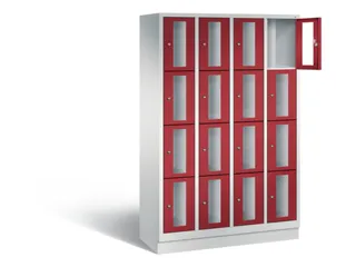 Lockerkast 1800x1190x500mm 4x4 vakken Cilinderslot, Sokkel, RAL3003 - 1