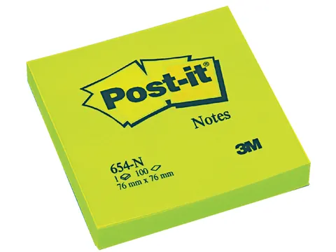 Memoblok 3M Post-it 654 76x76mm neon groen