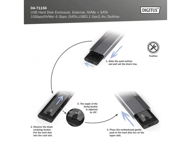 USB externe harde schijf behuizing NVMe+SATA USB3.1 Gen2 Alu Wolfraam
