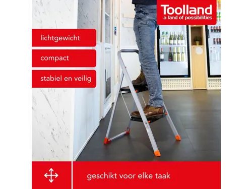 Huishoudtrap met hoge beugel 2 treden antislip inklapbaar tot 150 kg