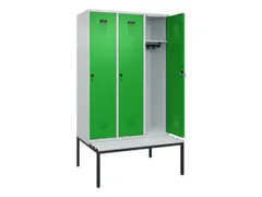 locker met bank,HxBxD 2120x1200x815mm,3vak,vak B 400mm,draaigrendel