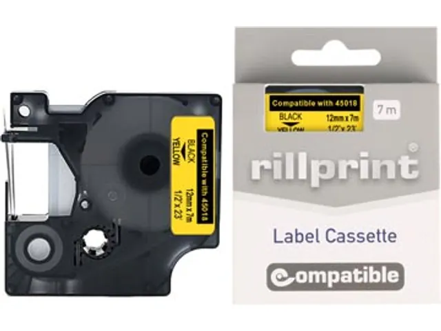 ruban D1 compatible pour Dymo 45018, 12 mm, noir sur jaune