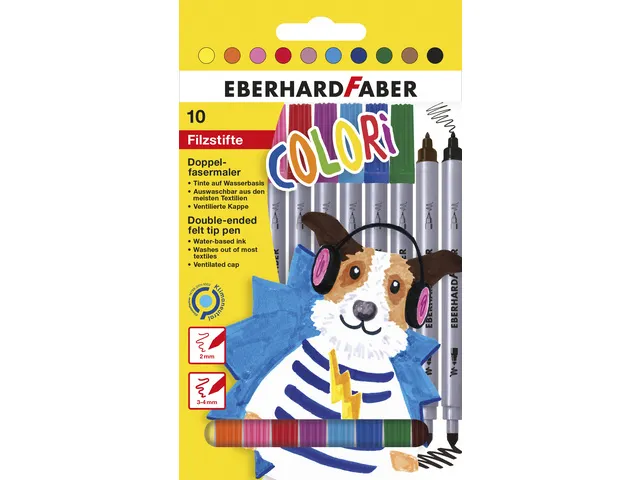 Viltstiften Eberhard Faber duo 0,8+1-3mm assorti etui à 10stuks