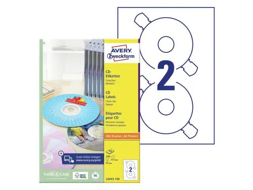 Etiket Avery L6043-100 CD wit 200stuks