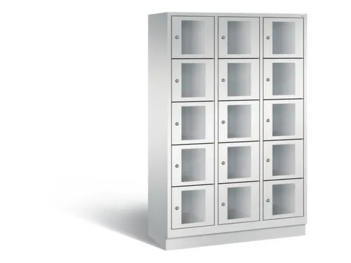 Lockerkast 1800x1200x500mm 3x5 vakken Cilinderslot, Sokkel, RAL7035