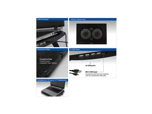 Laptopstandaard ACT 2 standen met ventilator 4-p hub