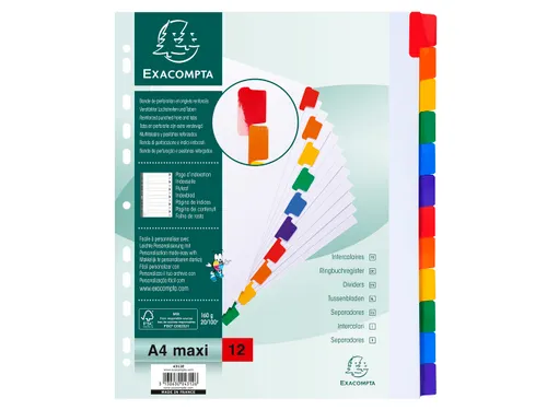 Tabblad Karton 160 Gram A4 + index 12 tabs wit