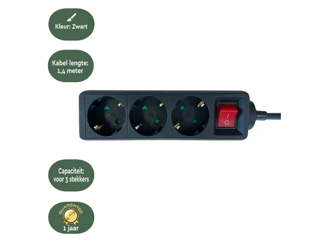 Stekkerdoos BRASQ 3 voudig 1.4 meter zwart