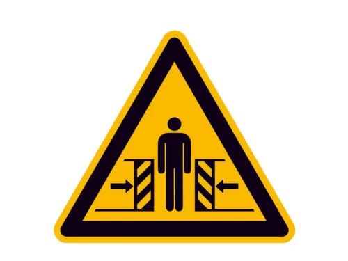 waarschuwingsbord,v. binnen/buiten,Waarschuwing voor pletgevaar