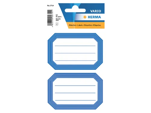 Boek Etiket Herma 5714 82x55mm Blauwe rand gelinieerd 12 stuks