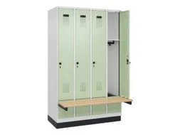locker met bank,HxBxD 1950x1200x815mm,4vak,vak B 300mm,draaigrendel