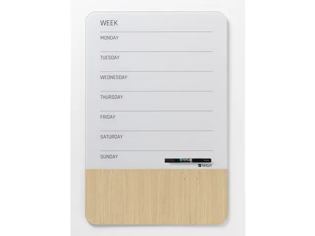 Glasmagneetbord Naga 40x60cm weekplanner GB wit/hout