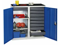 Materiaalkast 1000x1000x500mm 2legborden Uitschuifbaar 9laden Ral5010