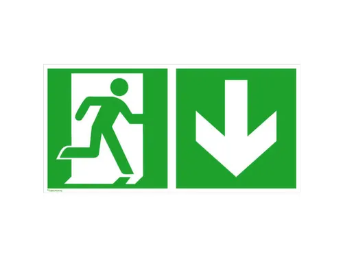 borden voor vluchtroutesignalering,nooduitgang rechts,pijl omlaag,PVC