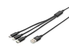 USB-oplaadkabel 1m 3-in-1 Kabel Nylon Gevlochten Zwart