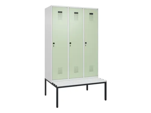 locker met bank,HxBxD 2120x1200x815mm,3vak,vak B 400mm,draaigrendel