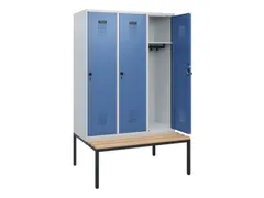 locker met bank,HxBxD 1950x1200x815mm,3vak,vak B 400mm,draaigrendel