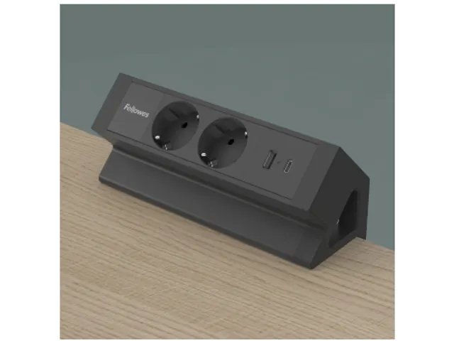 Stekkerdoos Fellowes Power Desk F 2voudig incl USB A en C 2m zwart