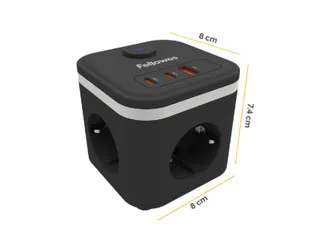 Stekkerblok Fellowes Power Cube F 3-voudig 1xUSB-A 2xUSB-C 2m zwart - 2