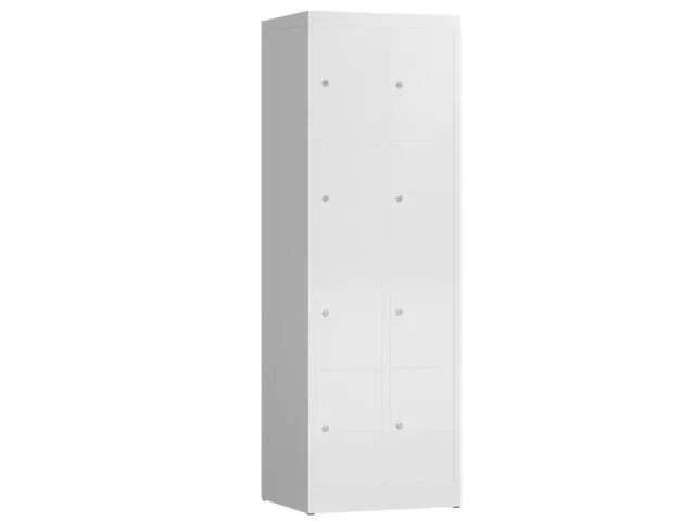 Lockerkast 1800x590x500mm 2x4 vakken cilinderslot, sokkel, RAL9003