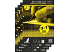 Cursusblok Kangaro A4 ruit 4x8mm 90 grams 100 vel pak 4 stuks