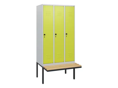 locker met bank,HxBxD 1950x900x815mm,3vak,vak B 300mm,draaigrendel