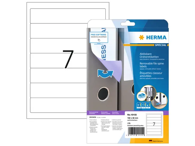 HERMA 10155 Rugetiket smal 192x38mm Verwijderbaar Wit 175 stuks