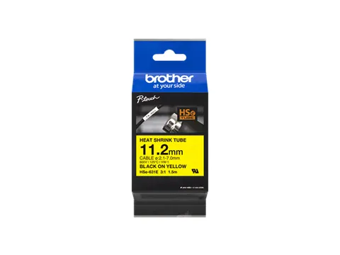 Brother HSE-631E krimpkous tapecassette zwart op geel 11.2mm