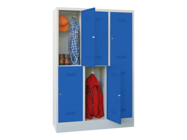 dubbeldekse locker,HxBxD 1850x1200x500mm,3x2vak.,RAL7035,front RAL5010