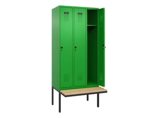 locker met bank,HxBxD 2120x900x815mm,3vak,vak B 300mm,draaigrendel - 2