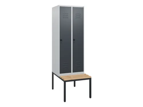 locker met bank,HxBxD 1950x600x815mm,2vak,vak B 300mm,draaigrendel