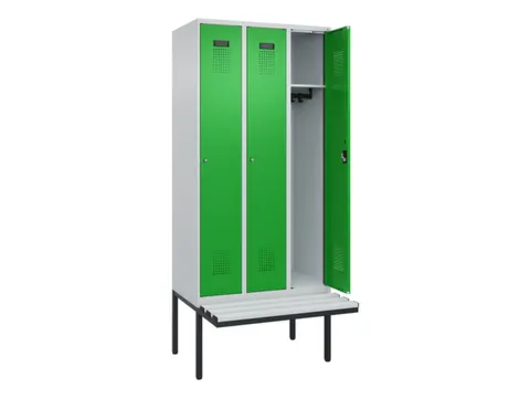 locker met bank,HxBxD 2120x900x815mm,3vak,vak B 300mm,cilinderslot