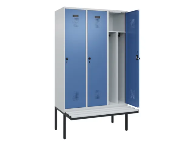locker met bank,voor scheiding van kleding,HxBxD 2120x1200x815mm,3vak