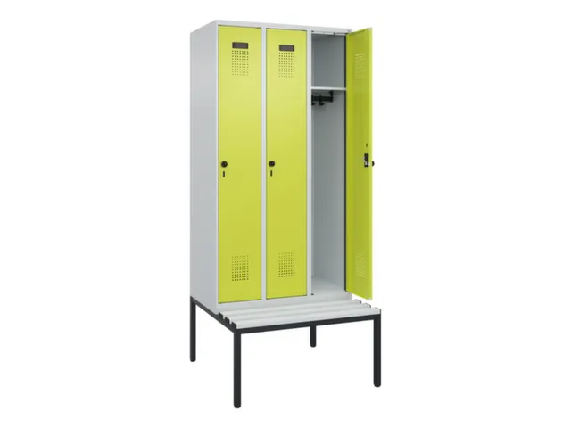 locker met bank,HxBxD 2120x900x815mm,3vak,vak B 300mm,draaigrendel
