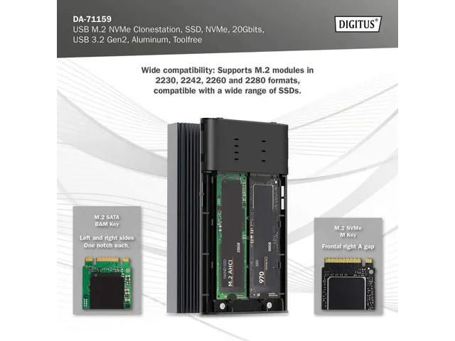 NVMe-kloonstation NVMe 20Gbits USB 3.2 Gen2 aluminium gereedschapsvrij