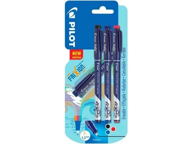 Pilot Frixion Fineliner 1.3mm Fijne punt 3 stuks Zwart Blauw Rood