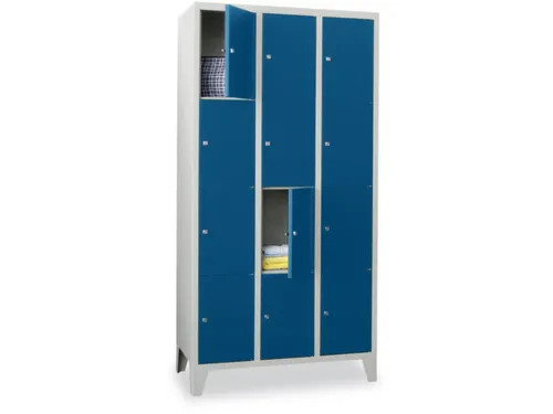 lockerkast,HxBxD 1850x900x500mm,3x4vakken,RAL7035,front RAL5010