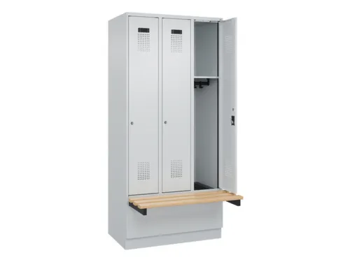 locker met bank,HxBxD 1950x900x815mm,3vak,vak B 300mm,cilinderslot