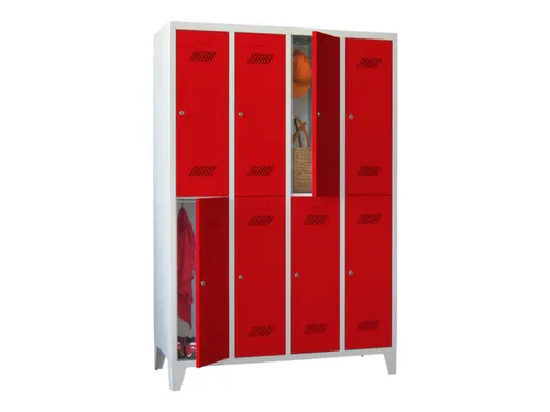 dubbeldekse locker,HxBxD 1850x1200x500mm,4x2vak.,RAL7035,front RAL3000