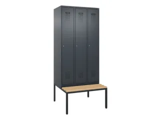 locker met bank,HxBxD 2120x900x815mm,3vak,vak B 300mm,cilinderslot - 2