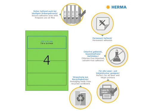 Herma 4299 Rugetiket 192x61mm Groen permanent klevend 400 stuks