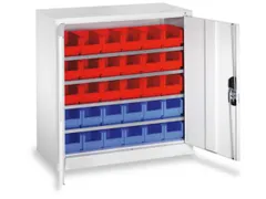 Stellingkast 830x700x300mm 4 Legborden 30 Magazijnbakken Ral 7035