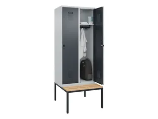 locker met bank,HxBxD 2120x800x815mm,2vak,vak B 400mm,draaigrendel - 1